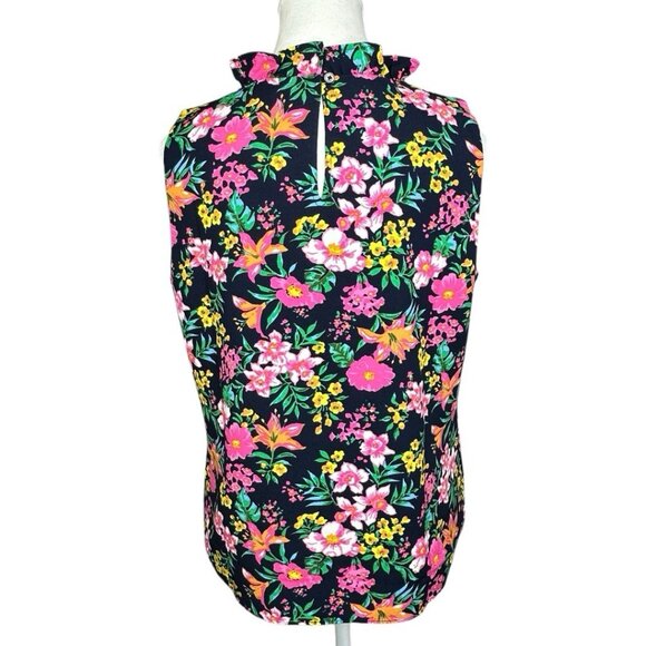 J.Crew Factory Women's Black Floral Ruffle Neck Sleeveless Career  Top S/C39 - Picture 4 of 13